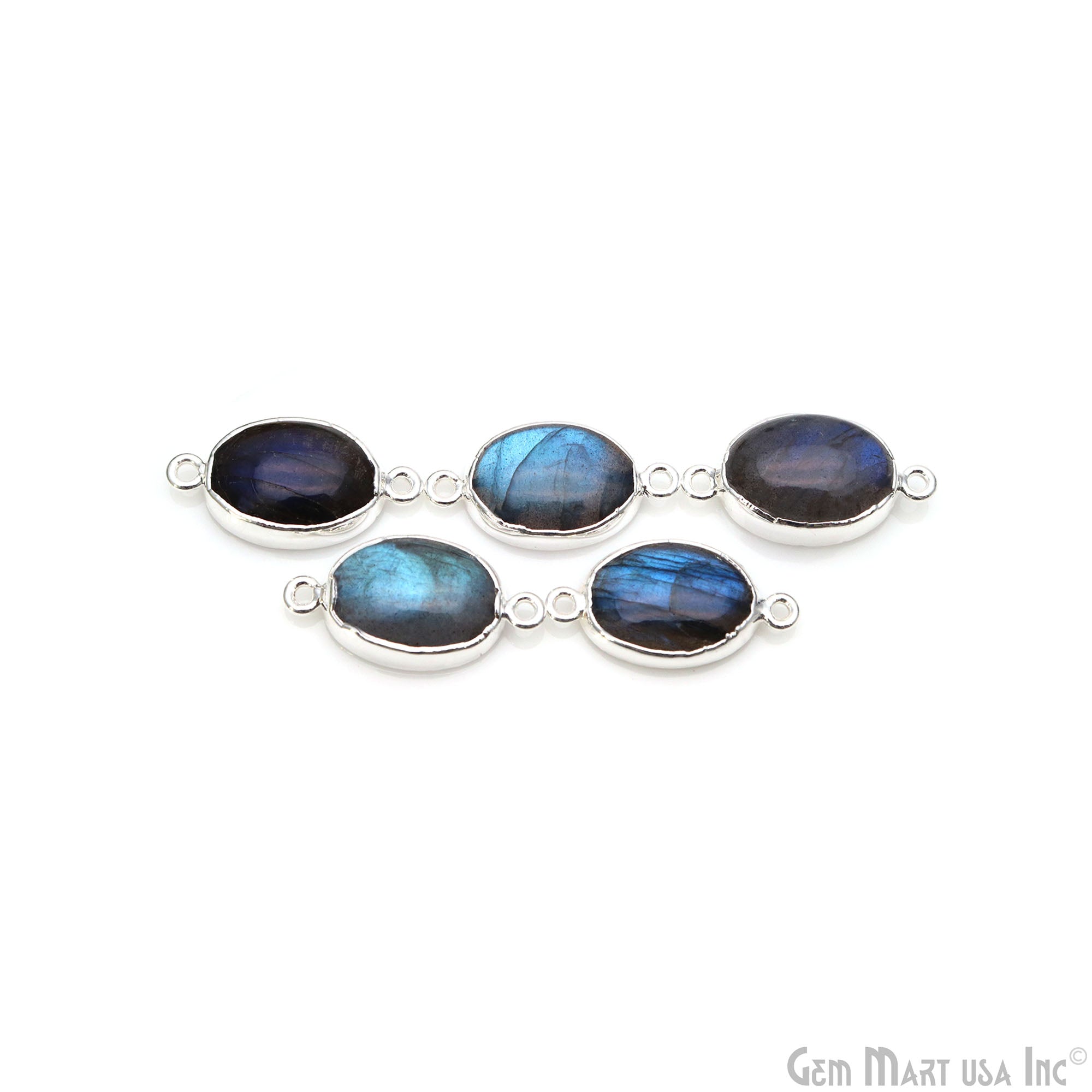 Flashy Labradorite 25x13mm Cabochon Oval Double Bail Silver Electroplated Gemstone Connector