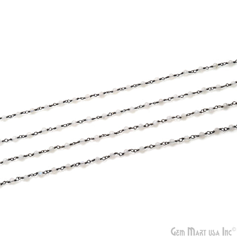 Rainbow Moonstone 3-3.5mm Oxidized Plated Wire Wrapped Beads Rosary Chain (763587493935)