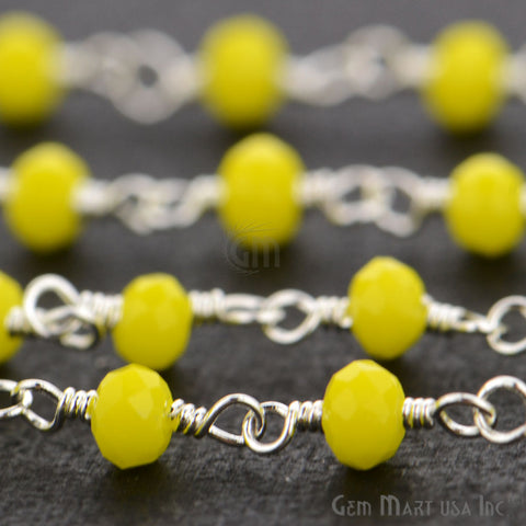 Yellow Chalcedony Beads 3-3.5mm Silver Plated Wire Wrapped Rosary Chain