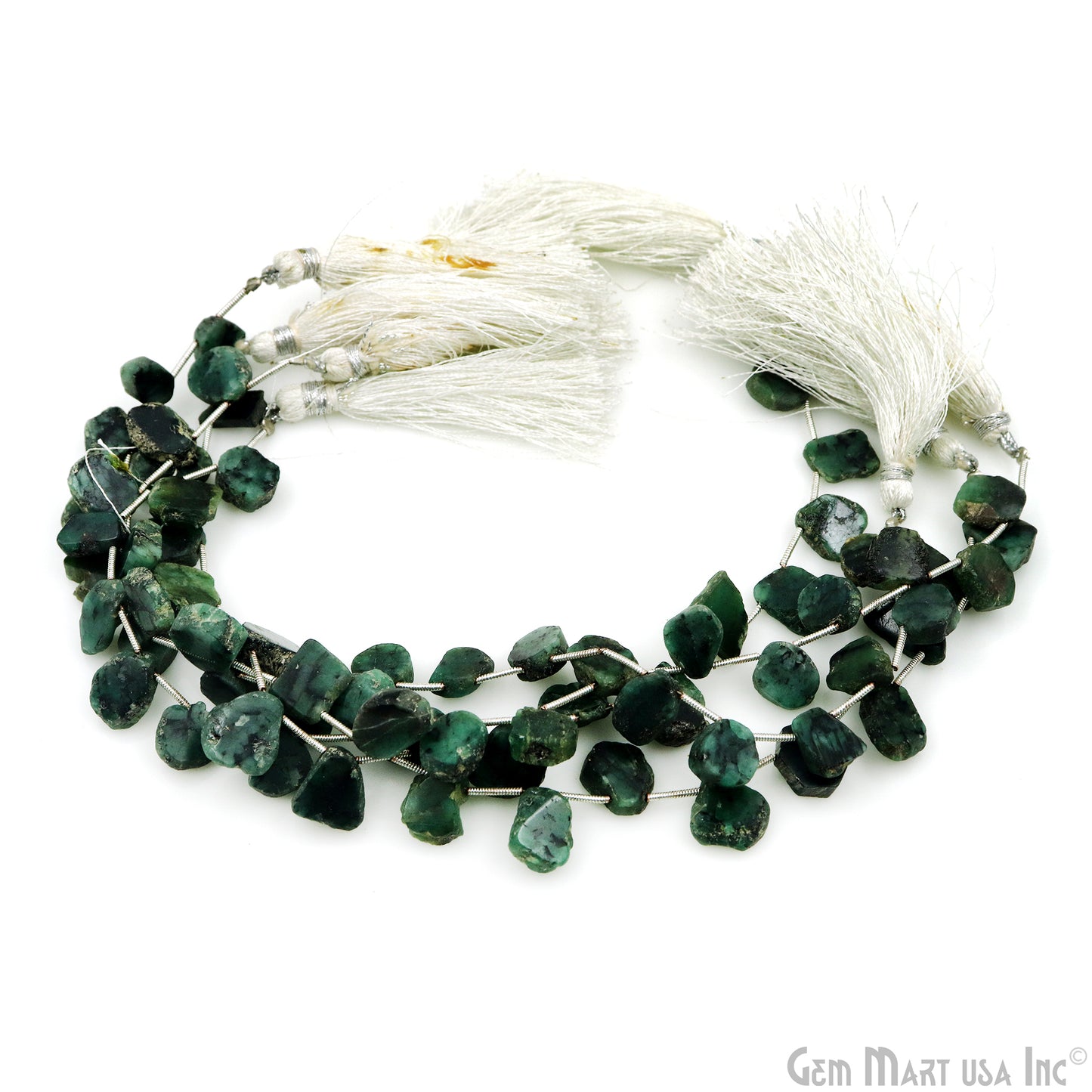 Rough Emerald Rough Beads, 9 Inch Gemstone Strands, Drilled Strung Briolette Beads, Free Form, 13x10mm