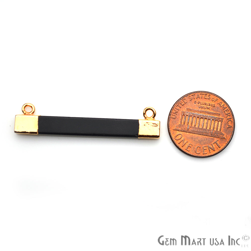 Black Onyx Rectangle Gold Plated Gemstone Connector - GemMartUSA