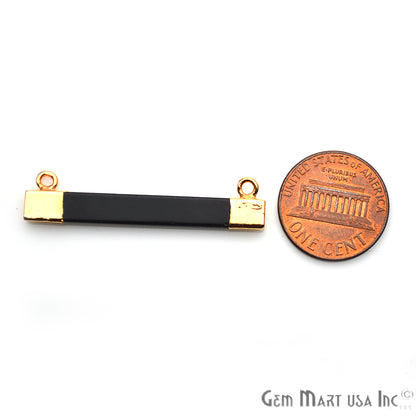 Black Onyx Rectangle Gold Plated Gemstone Connector - GemMartUSA