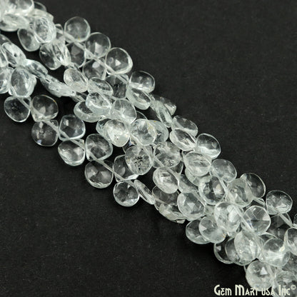 Crystal Heart Beads, 8 Inch Gemstone Strands, Drilled Strung Briolette Beads, Heart Shape, 6mm