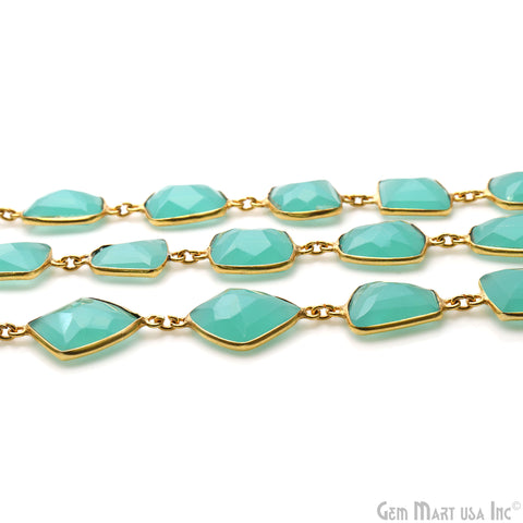 Aqua Chalcedony 10-15mm Free Form Shape Gold Plated Continuous Connector Chains