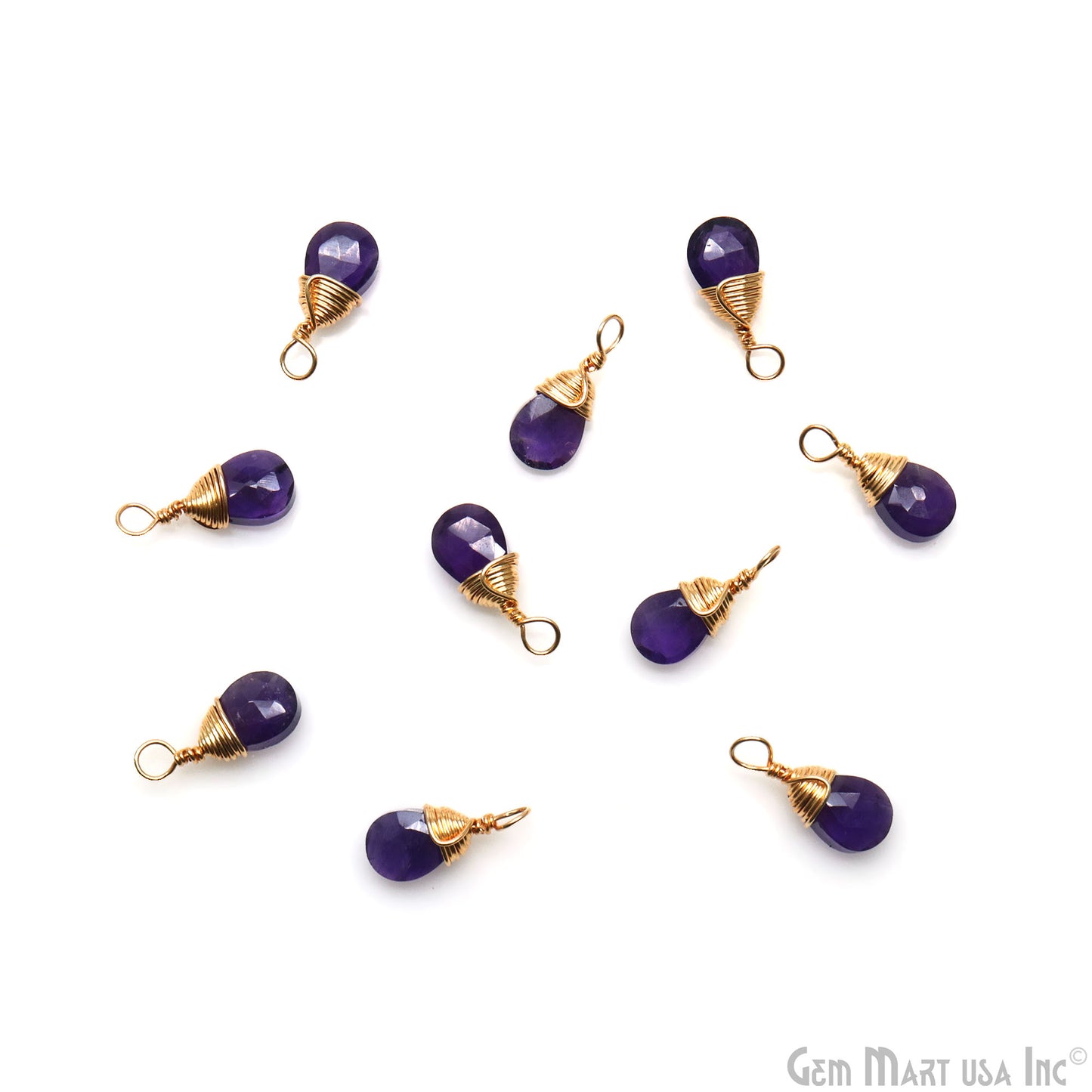 Amethyst Pear 6x4mm Gold Plated Wire Wrapped Gemstone Drop Single Bail Connector