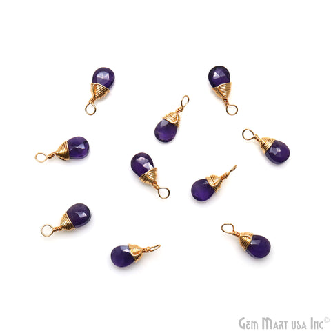 Amethyst Pear 6x4mm Gold Plated Wire Wrapped Gemstone Drop Connector