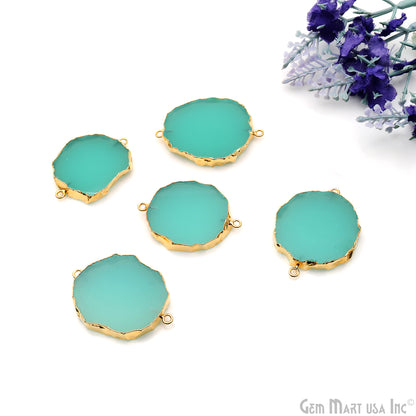 Aqua Chalcedony Petite Flat 40x29mm Gold Electroplated Single Bail Connector