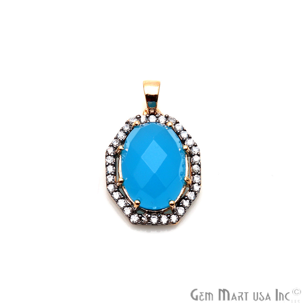 Chalcedony Pendants, Bracelets Charms, Cubic Zircon, Black Pave, Oval (50121) - GemMartUSA