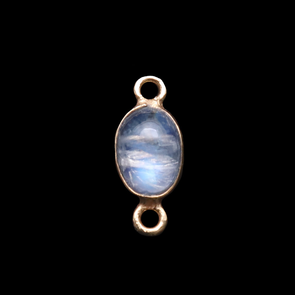 Rainbow Moonstone Cabochon 6x8mm Oval Gold Plated Double Bail Gemstone Connector - GemMartUSA