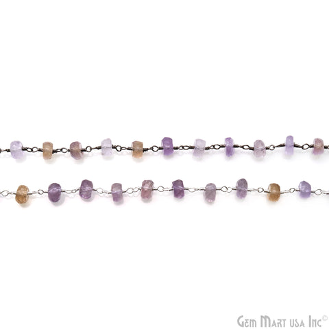 Ametrine Faceted Beads 6-7mm Oxidized Wire Wrapped Rosary Chain
