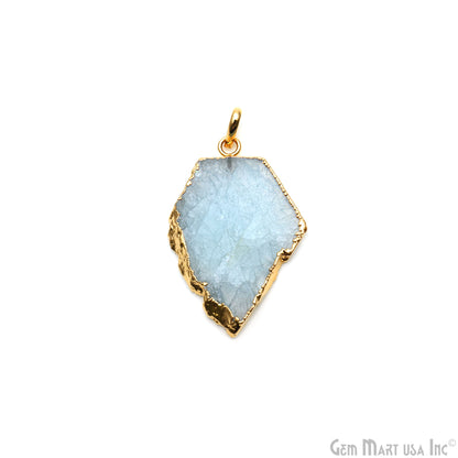 Aquamarine Free Form shape 42x28mm Gold Electroplated Gemstone Single Bail Pendant