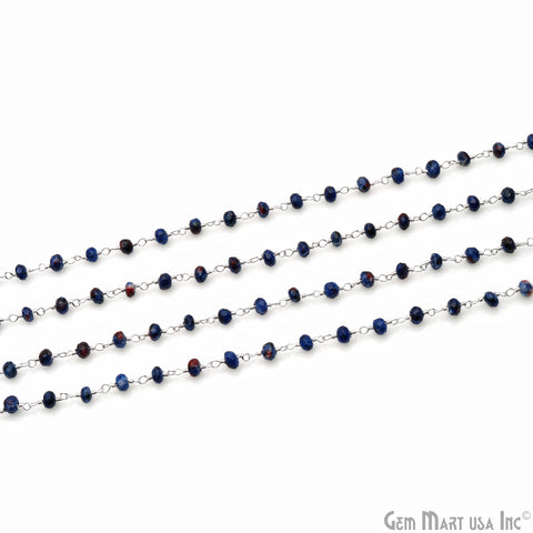Sodalite Jade 4mm Faceted Beads Silver Wire Wrapped Rosary