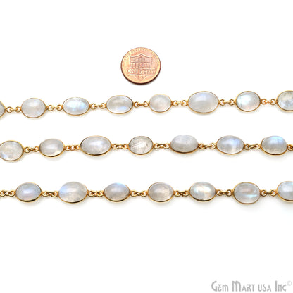 Rainbow Moonstone Cabochon Oval 10-15mm Gold Plated Continuous Connector Chain