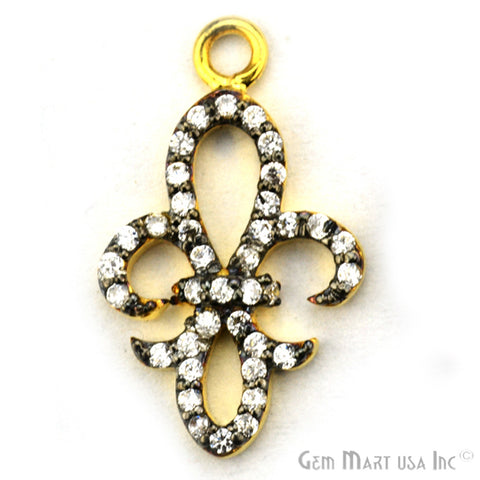 Fleur de lis' CZ Pave Gold Vermeil Charm for Bracelet & Pendants - GemMartUSA