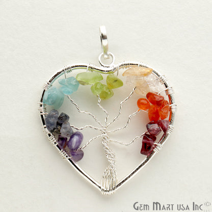 Tree of Life Multi Color Silver Heart 41x39mm Gemstone Healing Pendant - GemMartUSA