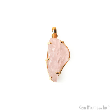 Natural Morganite Organic 40x18mm Gold Plated Prong Setting Single Bail Gemstone Pendant