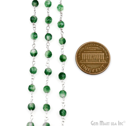 Emerald Jade Beads 4mm Silver Plated Wire Wrapped Rosary Chain