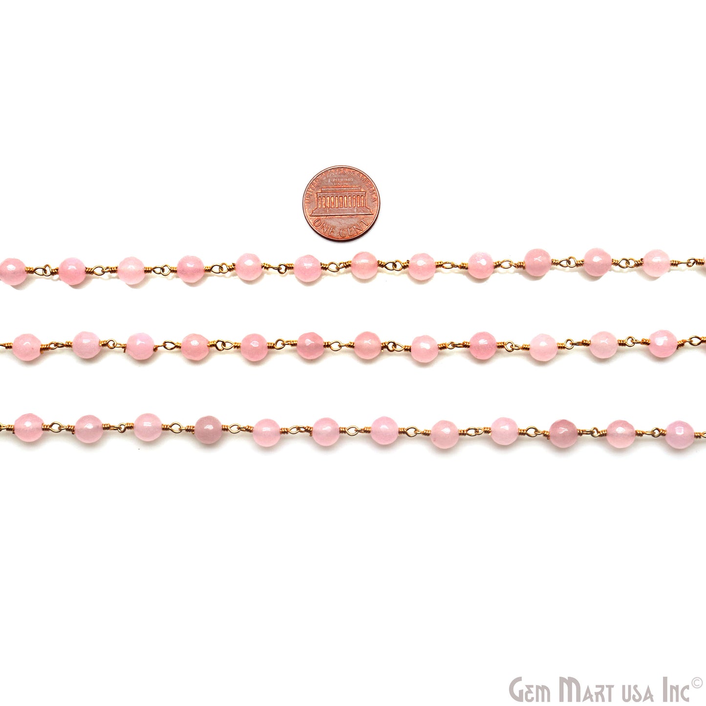 Rose Quartz Cabochon 6-7mm Gold Wire Wrapped Rosary Chain