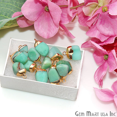Chrysoprase Gemstone Frosted Matte Bead 18x11mm Gold Edged Single Bail Connector - GemMartUSA