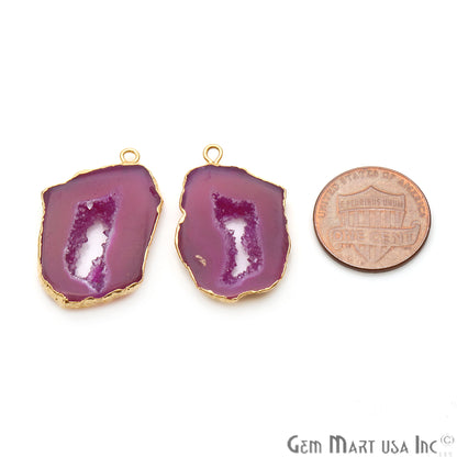 Agate Slice 30x18mm Organic Gold Electroplated Gemstone Earring Connector 1 Pair - GemMartUSA