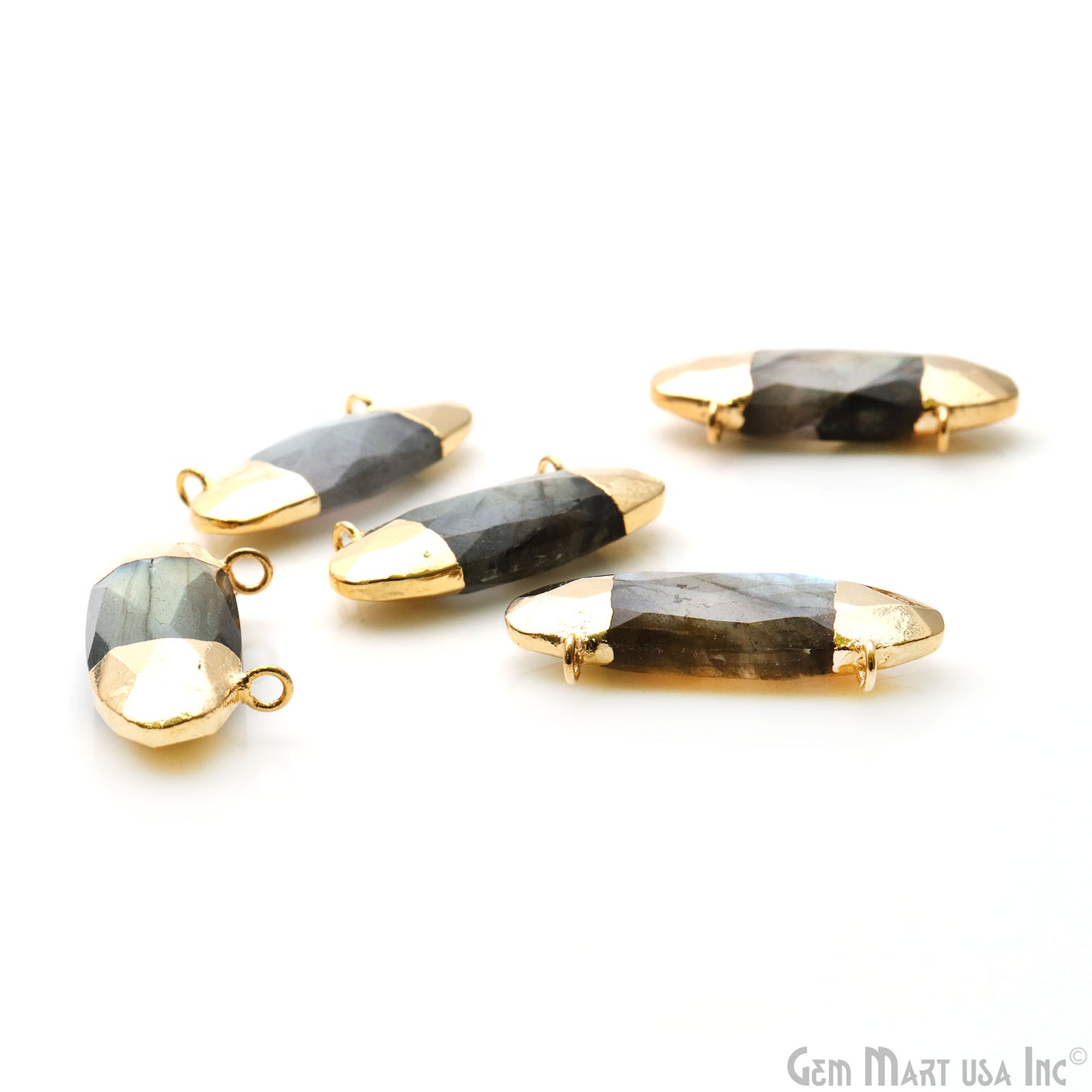 Labradorite Oval 30x13mm Gold Electroplated Double Bail Gemstone Connector