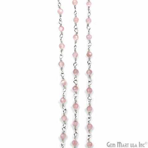 Pink Monalisa Faceted Beads 3-3.5mm Silver Wire Wrapped Rosary Chain