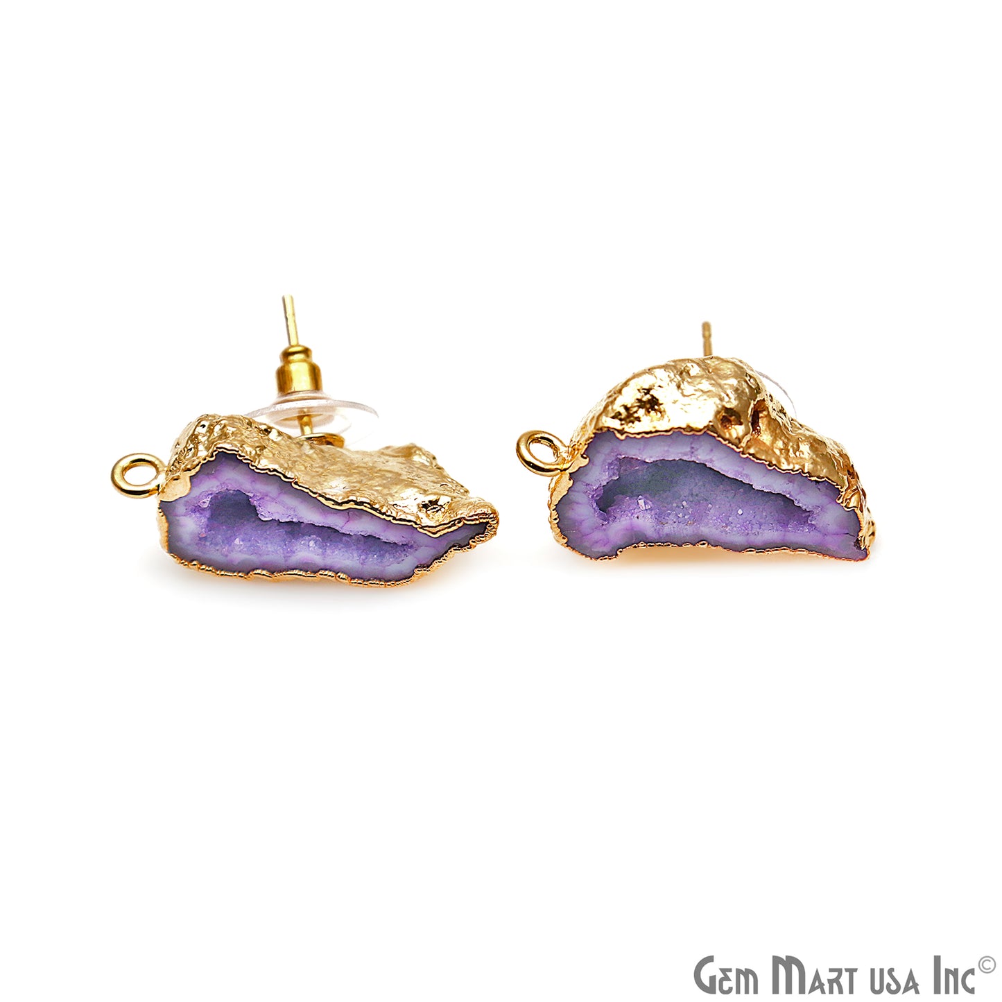 DIY Agate Slice Geode Druzy 28x19mm Gold Electroplated Loop Connector Studs Earrings - GemMartUSA