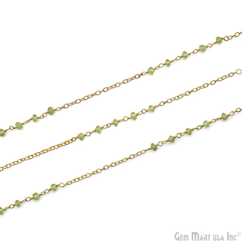 Peridot Beads 3-3.5mm Gold Plated Wire Wrapped Rosary Chain