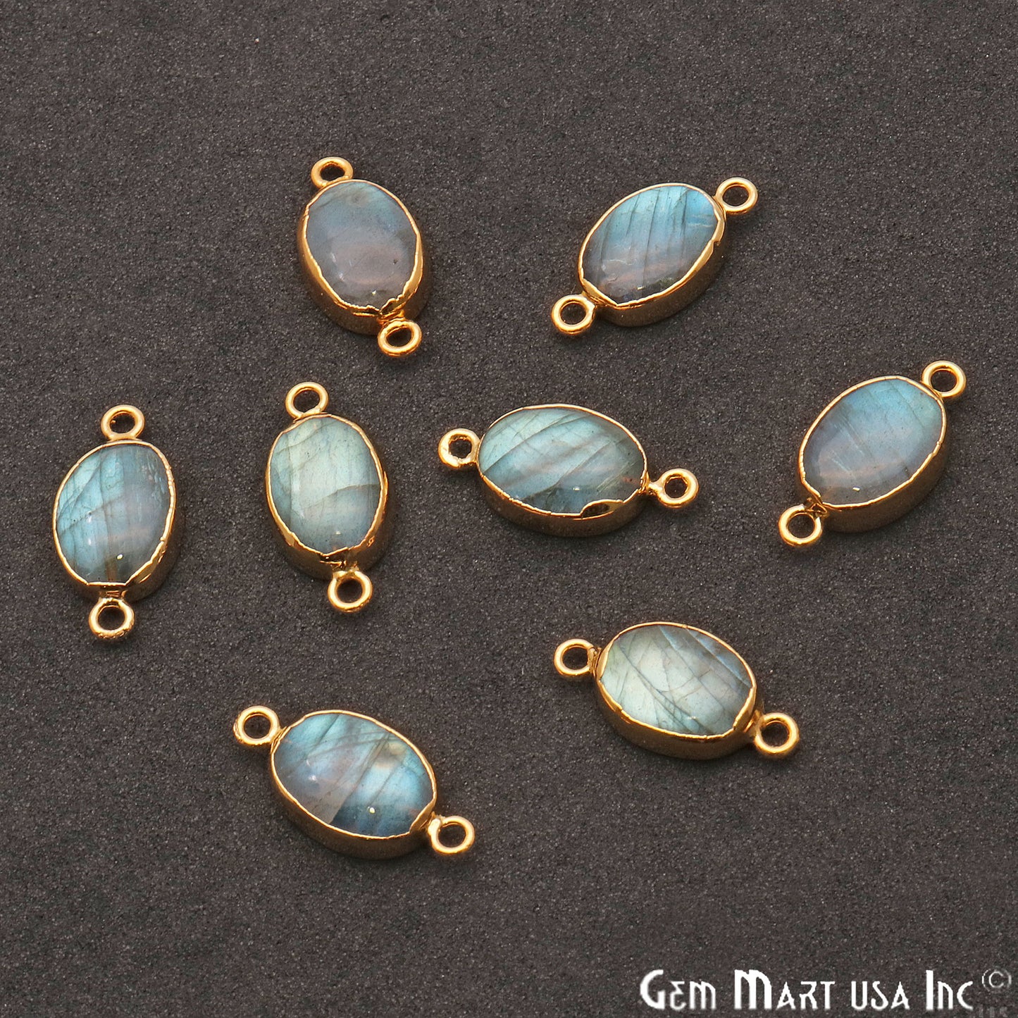 Flashy Labradorite Oval Shape Gold Edge 20x10mm Double Bail Connector - GemMartUSA