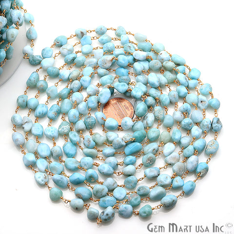 Amazonite Rondelle Beads Gold Plated Wire Wrapped Rosary Chain
