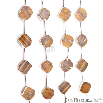 Tiger Eye Free Form 18x15mm Silver Edged Crafting Beads Gemstone Strands 9INCH - GemMartUSA