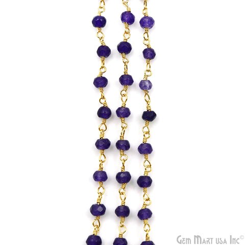 Amethyst Jade Faceted Beads 4mm Gold Plated Gemstone Rosary Chain