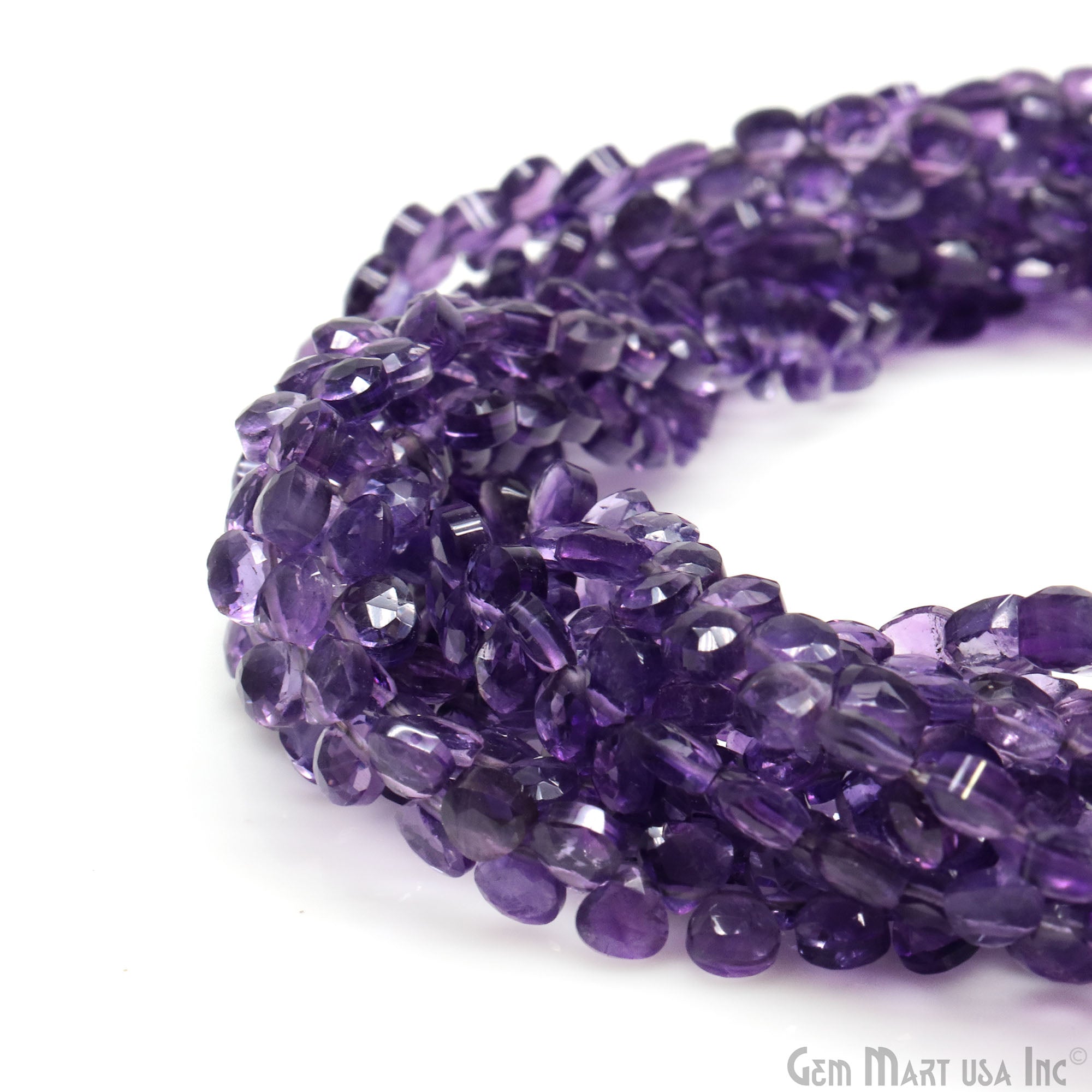 Amethyst Faceted Heart Shape 4mm Beads Gemstone 8 Inch Strands