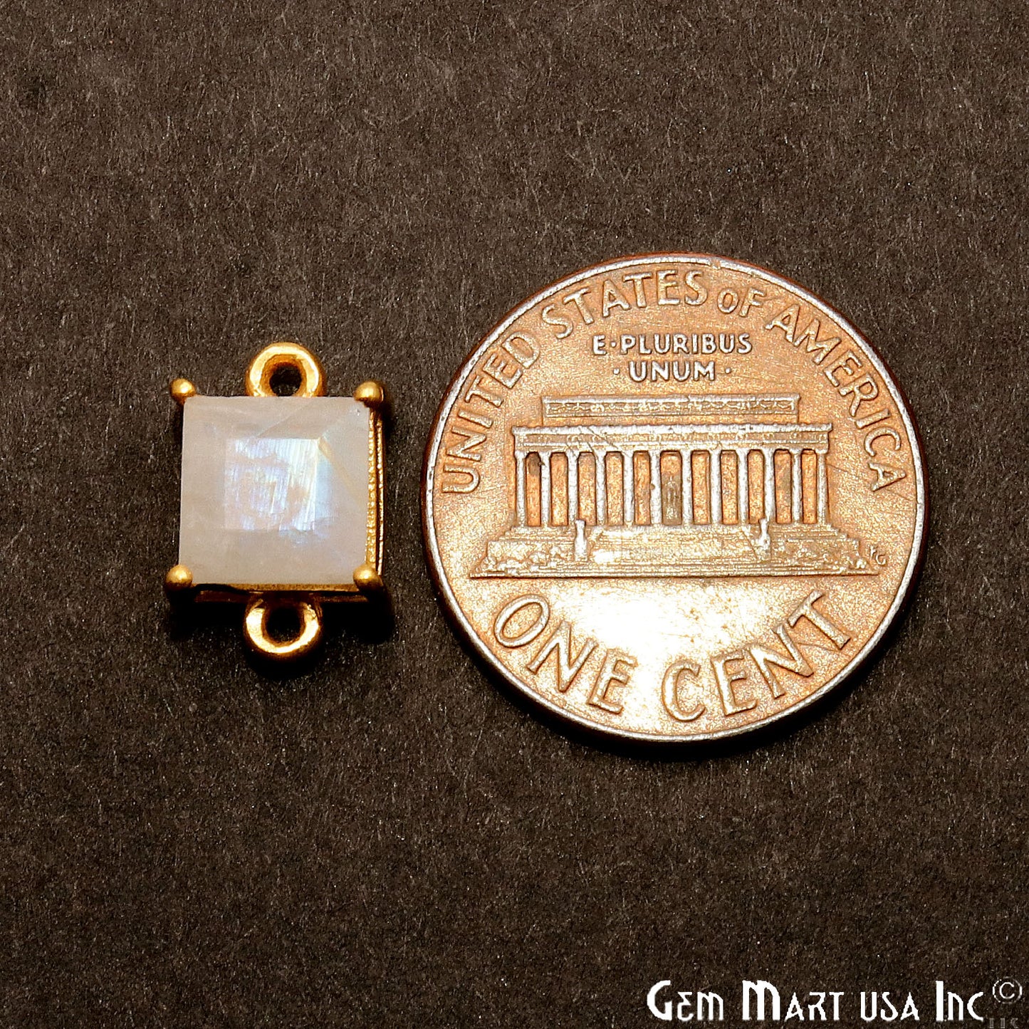 Rainbow Moonstone Prong Setting Gold Plated Flashy Gemstone Connector - GemMartUSA