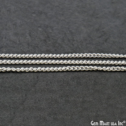 Gourmette Chain For Jewelry Making, 4mm Twisted Oval Curb Silver Plated Necklace