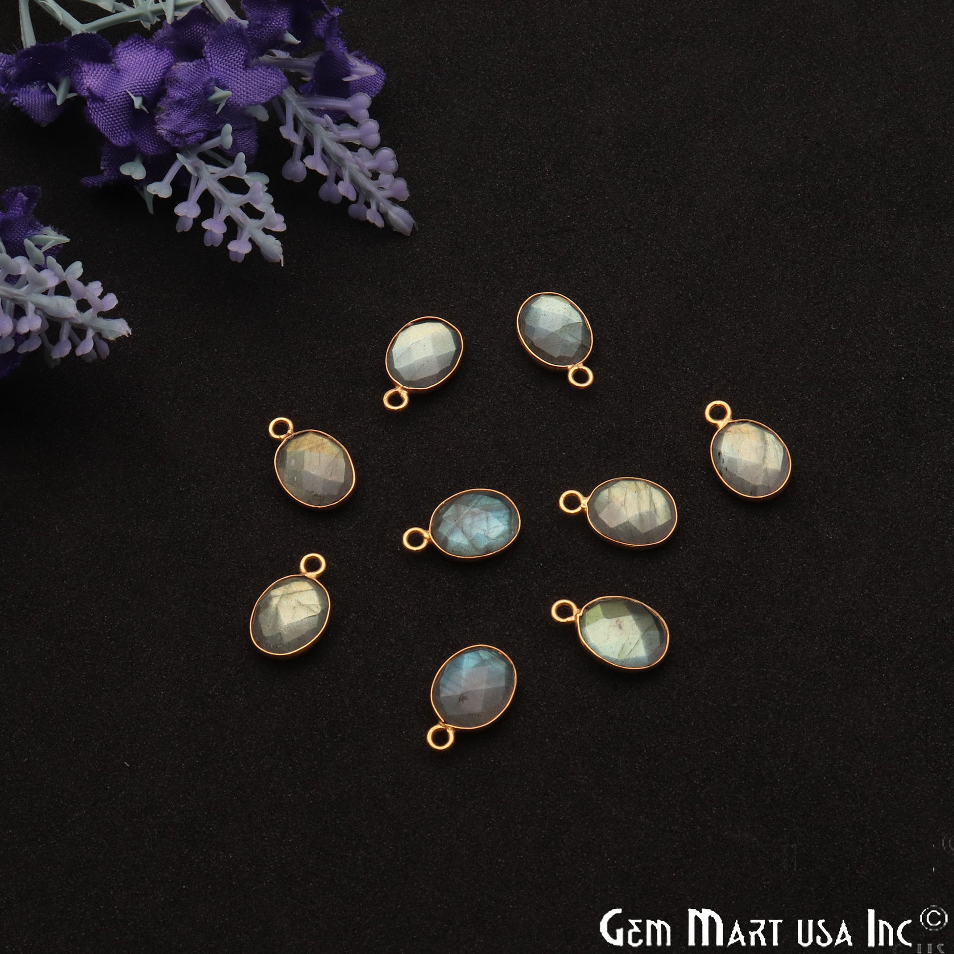 Labradorite Oval 8x10mm Gold Electroplated Connector (Pick Bail) - GemMartUSA