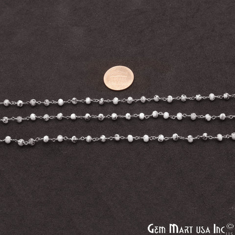 Dendrite Opal Jade Faceted Beads 4mm Oxidized Plated Wire Wrapped Rosary Chain - GemMartUSA