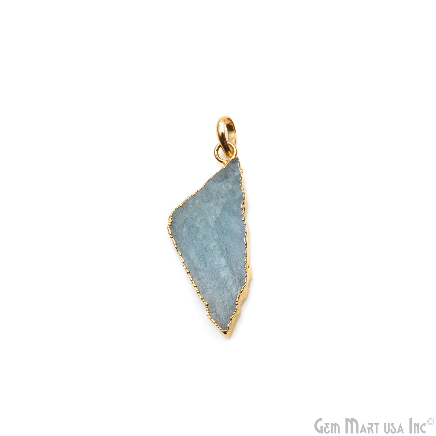 Aquamarine Free Form shape 40x16mm Gold Electroplated Gemstone Single Bail Pendant