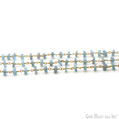 Aquamarine Square Beads 4-5mm Gold Wire Wrapped Rosary Chain