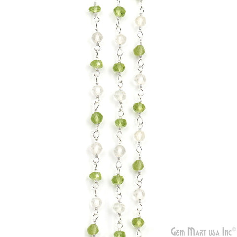 Peridot & Crystal Faceted Beads 3-3.5mm Silver Plated Gemstone Rosary Chain