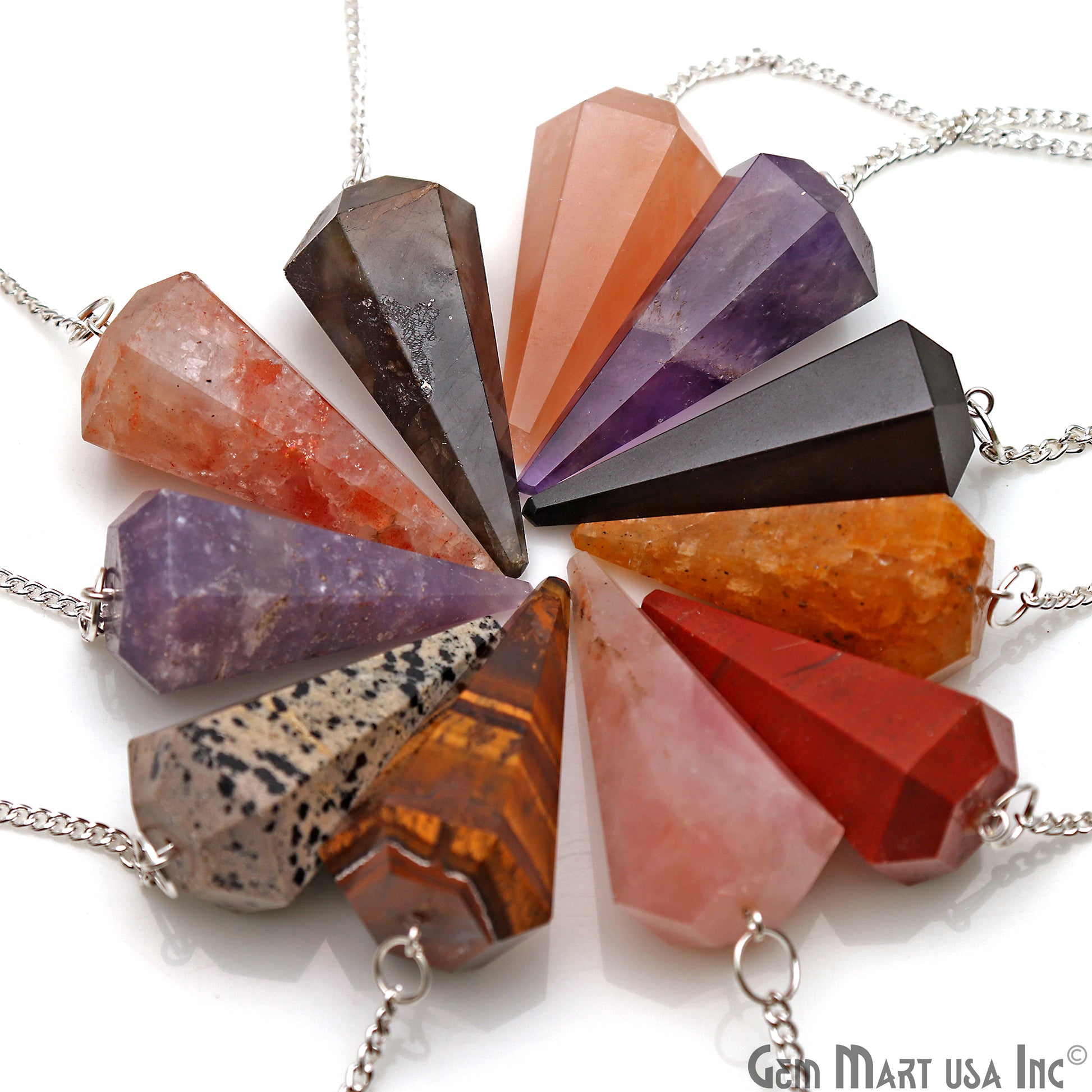 Healing Dowsing Pendulum Pendant & Silver Plated Chain (Pick  Your Gemstone) - GemMartUSA