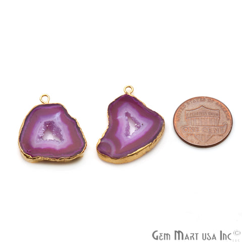 Agate Slice 29x23mm Organic Gold Electroplated Gemstone Earring Connector 1 Pair - GemMartUSA