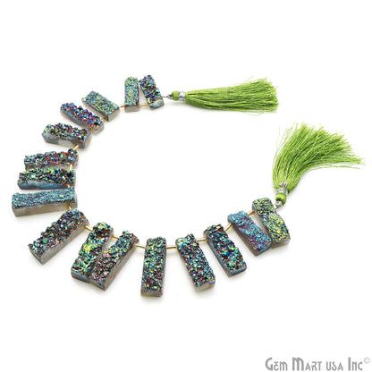 Green Druzy Rectangle Beads, 8 Inch Gemstone Strands, Drilled Strung Briolette Beads, Rectangle Shape, 25X8mm