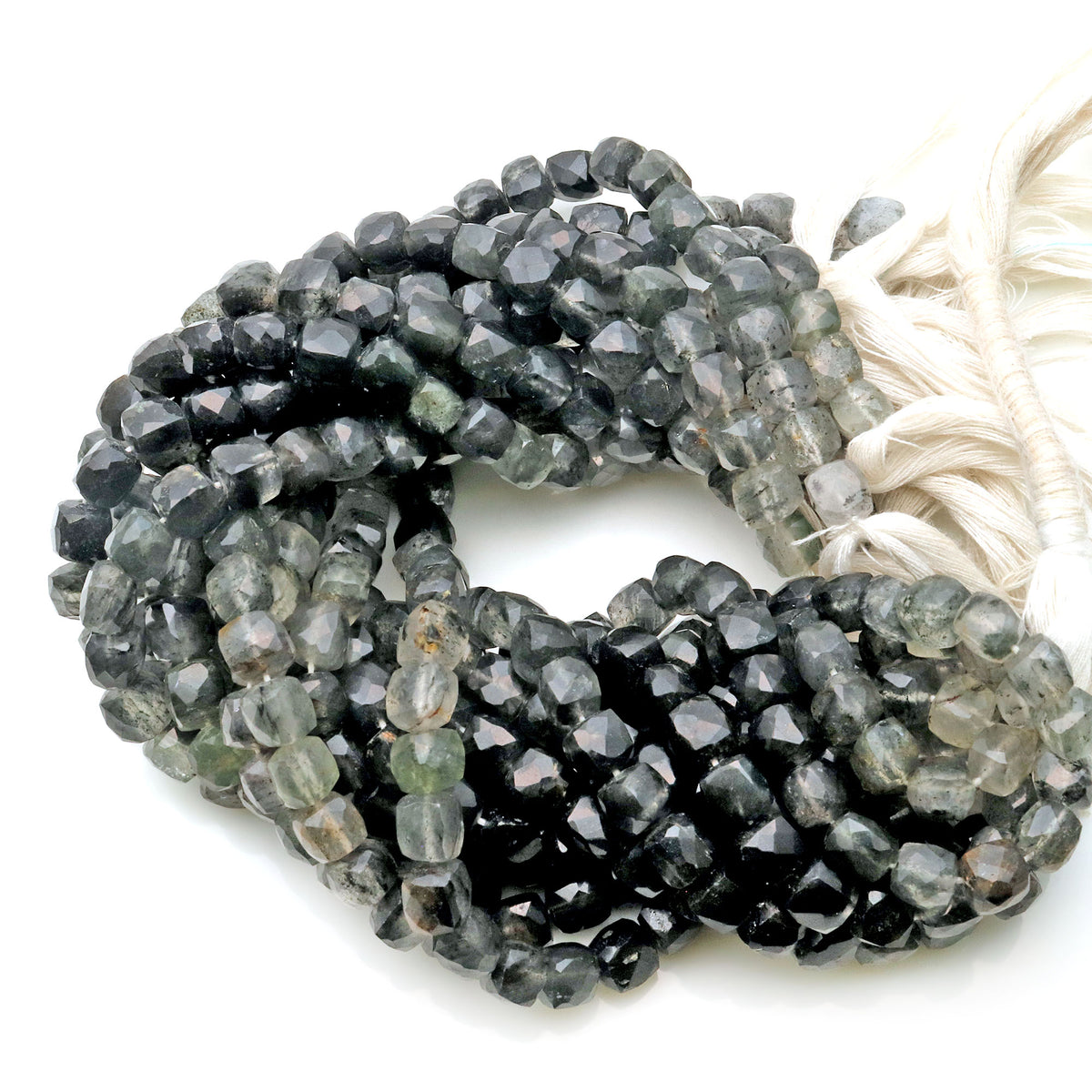 Rutilated Faceted Box Shape 6mm Beads Strand 10"