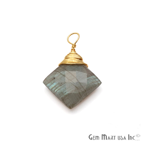 Labradorite Square 12mm Gold Plated Wire Wrapped Gemstone Connector - GemMartUSA