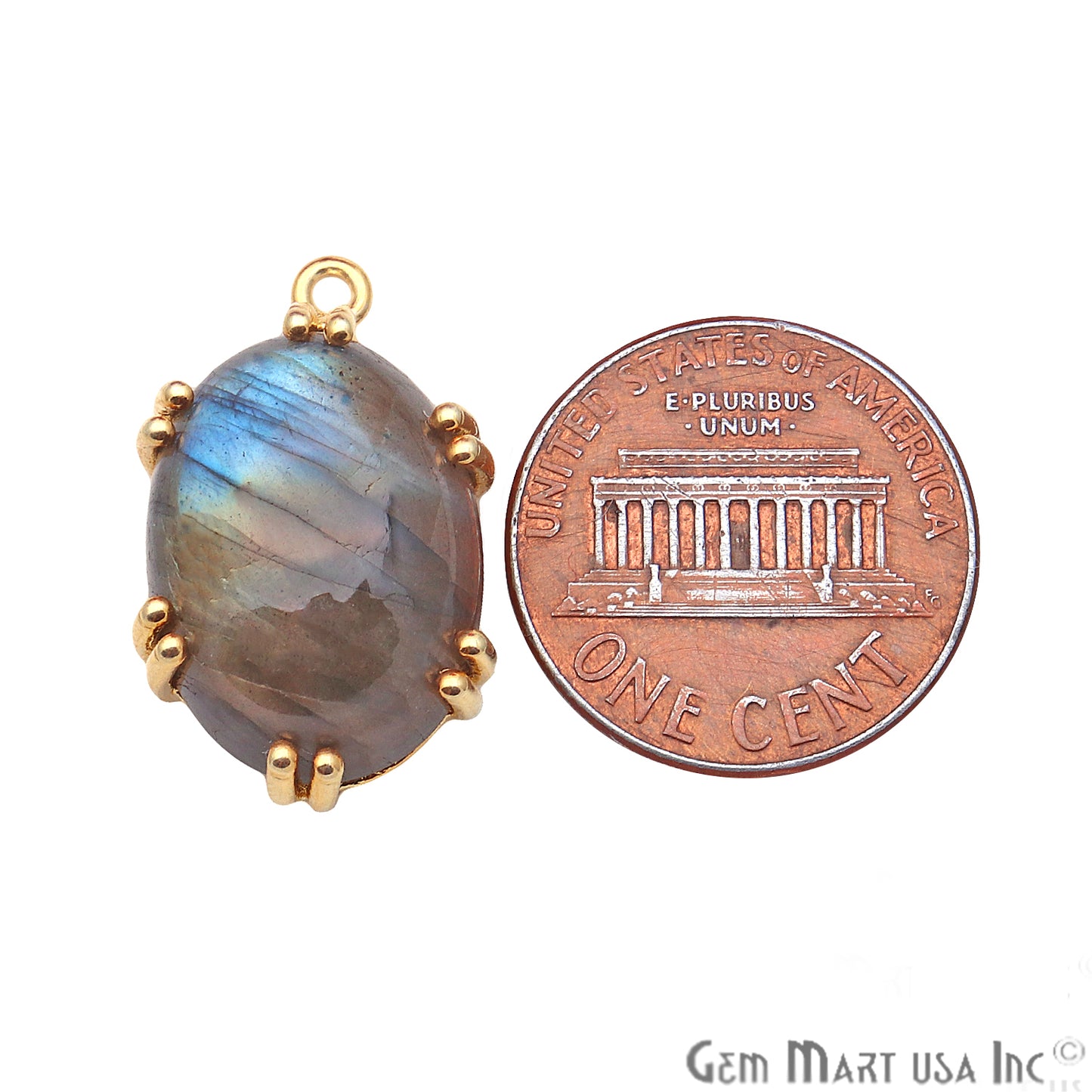 Labradorite 23x13mm Oval Gold Prong Setting Gemstone Connector - GemMartUSA