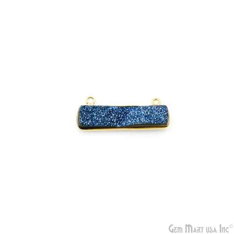 Blue Druzy Gold Plated 30x11mm Rectangle Shape Double Bail Bar Pendant