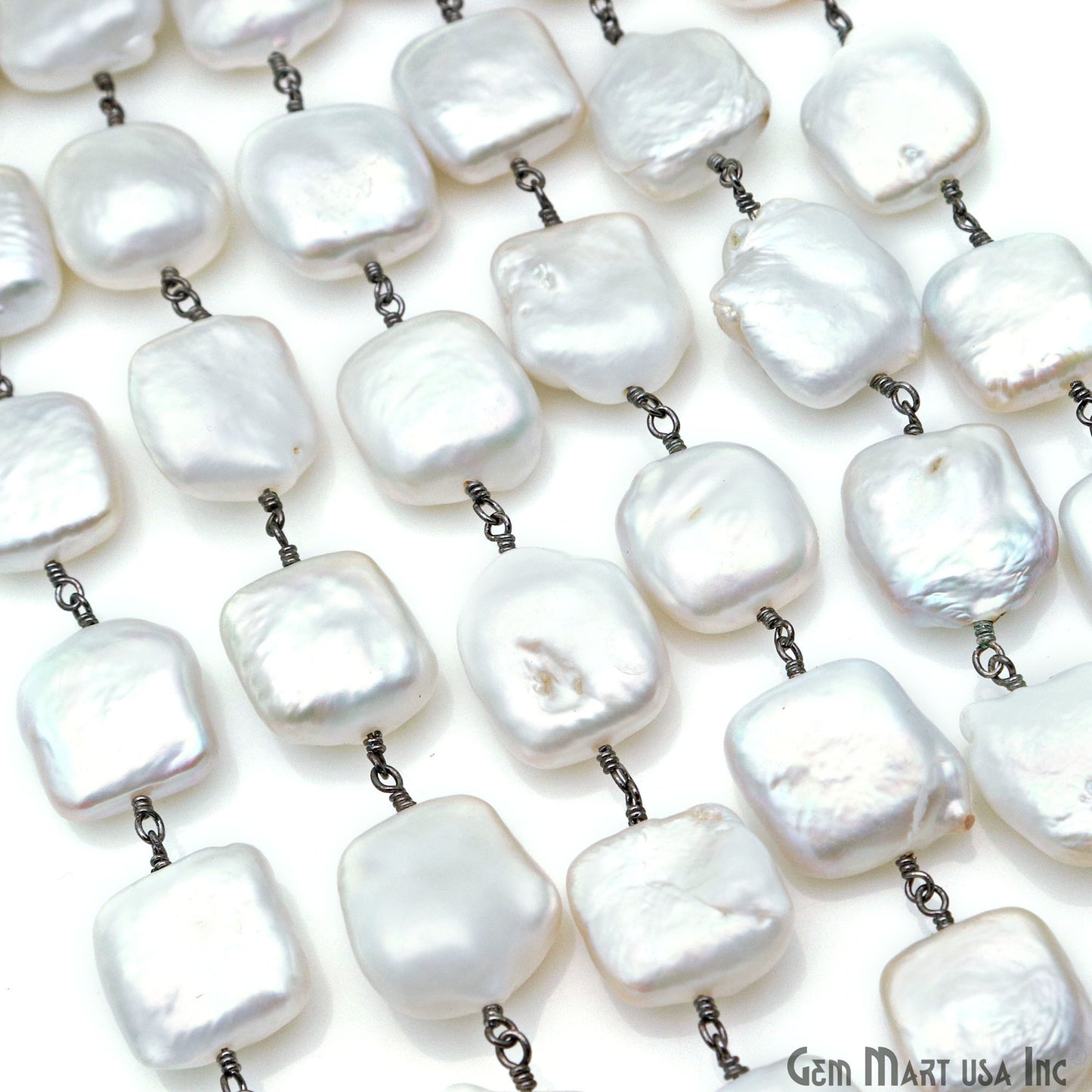 Pearl Square Beads 13mm Oxidized Wire Wrapped Rosary Chain