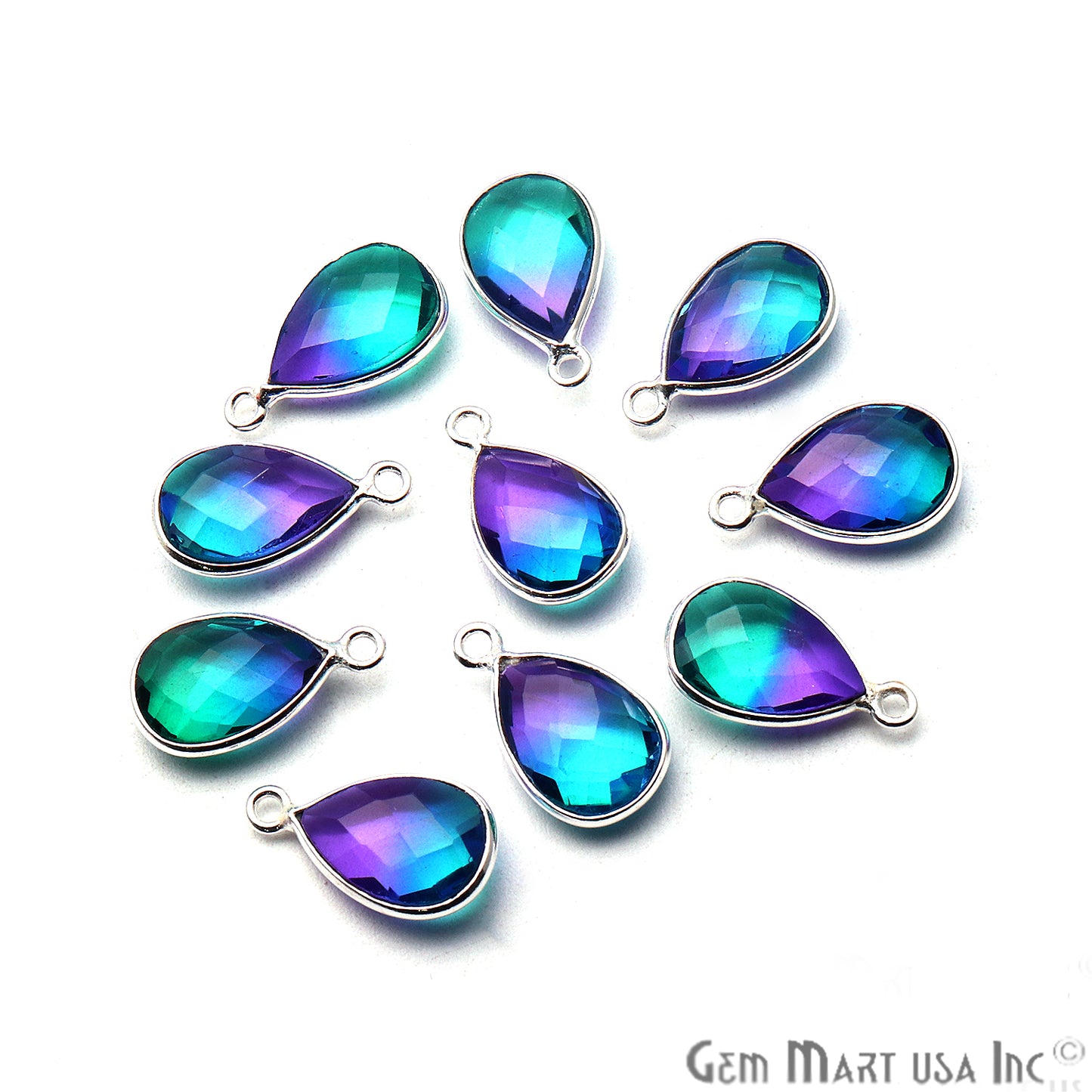 Doublet Aura Quartz 8x12mm Pear Connector (Pick Color,Bail or plating) - GemMartUSA