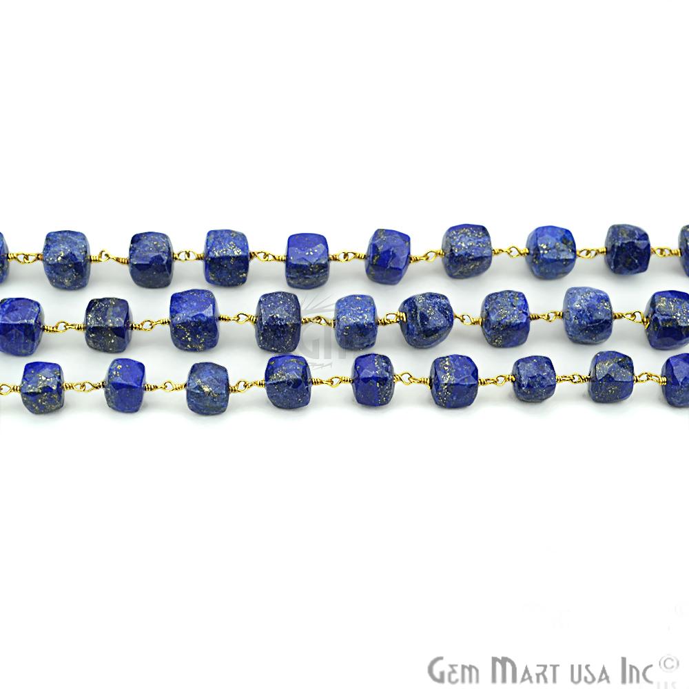 Lapis Lazuli Gold Plated Wire Wrapped Gemstone Beads Rosary Chain